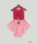 Pink Silk Dhoti Set with Embroidery Jacket for Girls