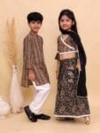 Black Kalamkari Girls Lehenga Set with Dupatta